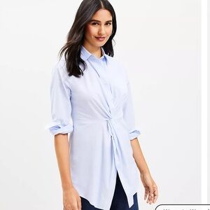 NWT LOFT Twist Everyday Tunic Button-Down Shirt - Pale Lavendar